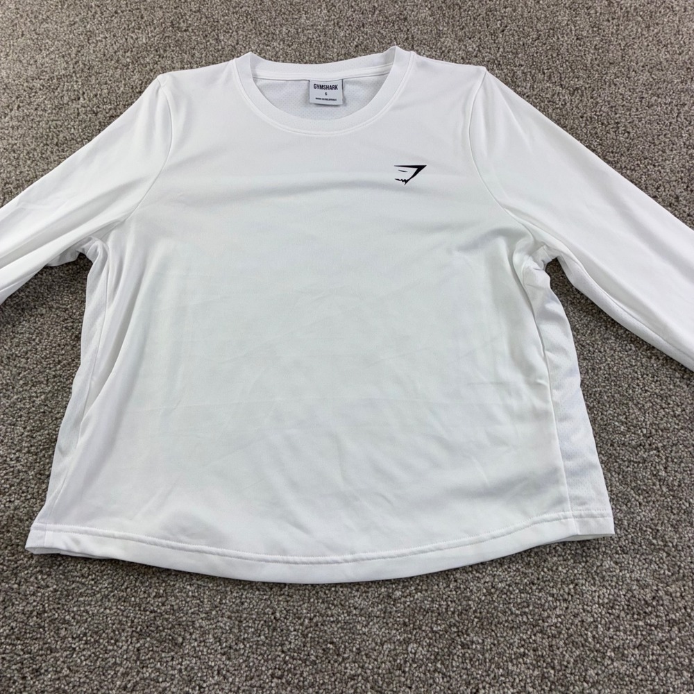 Gymshark White Long Sleeve Athletic Top Women's Size S Mesh‎ Panels Logo